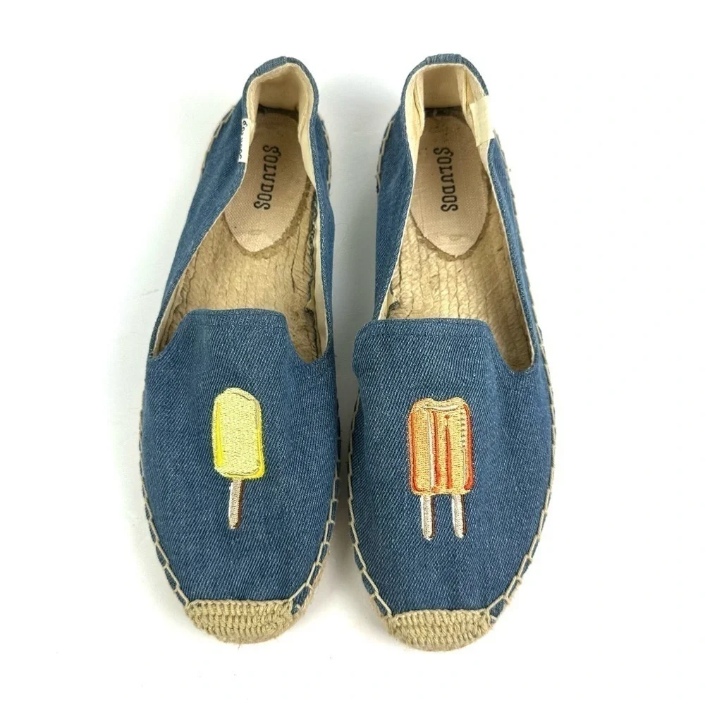 Soludos Popsicle Espadrille 9 Blue Denim Canvas Slip‎ On Womens Shoes